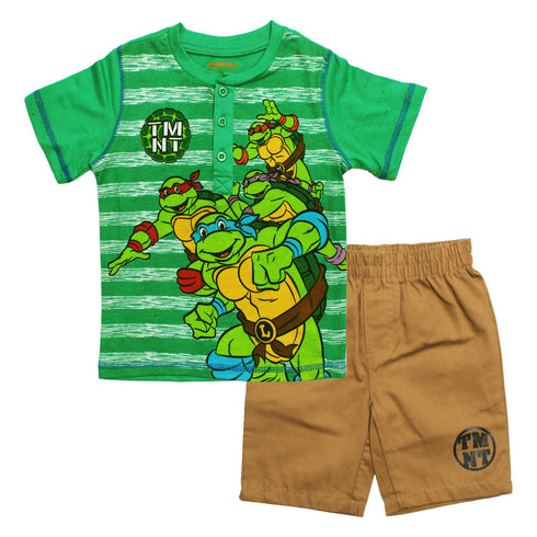 TMNT Green Henley Boys Tshirt and Canvas Short 2 Piece Set