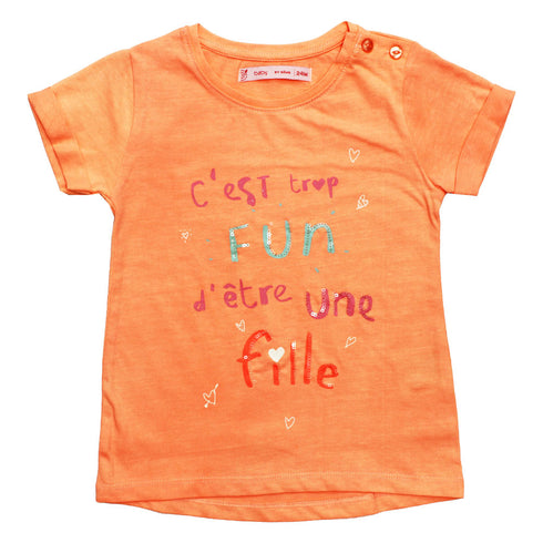GEMO Fun Sequins Print Premium Cotton Orange Tshirt