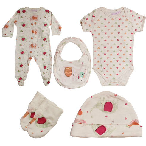 BONJOUR BABE Heart Print Off White Cotton 5 Piece Sets