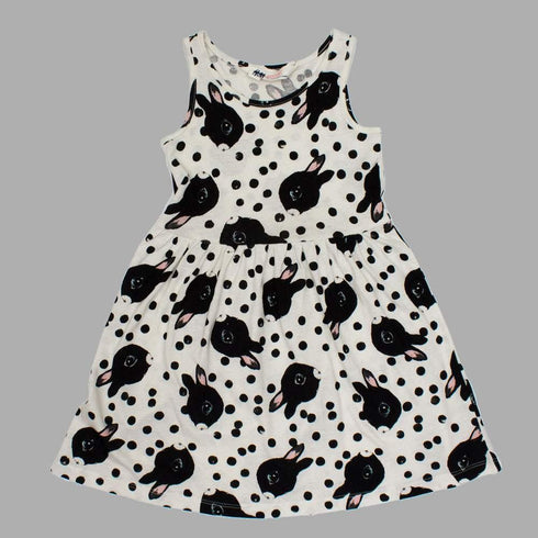 HnM Rabbit Print Pure Cotton Sleevless Sumer Girls OFF WHITE Dress