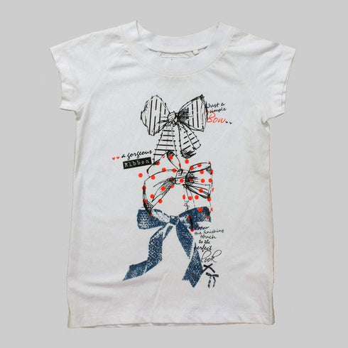 TU Glitter Ribbons White Girls Premium Cotton Tshirt