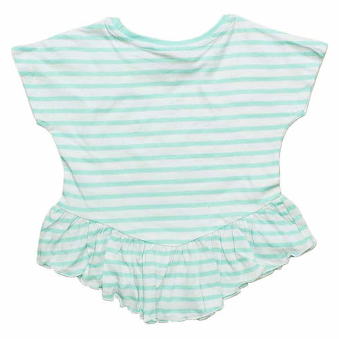 MANGO Green and White Stripes Fashion Frill Tshirt