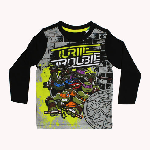 NICKELODEON Turtle Trouble Black Boys Premium Cotton Tshirt