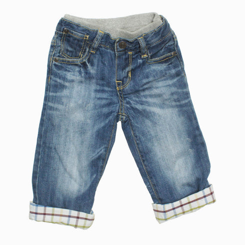 BABY GAP Inner Ribbed Bottom Folded Cotton Checks Boys Denim Jeans