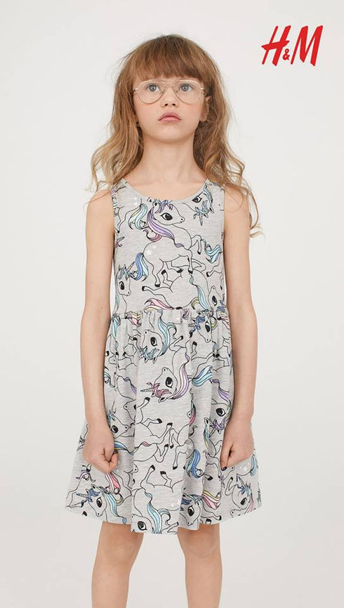 HnM Unicorn Print Premium Cotton Girls Dress