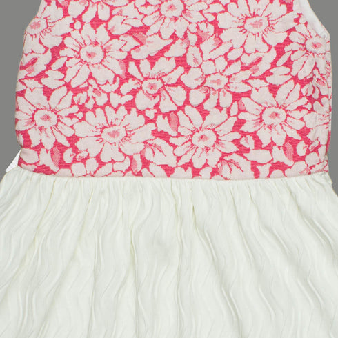 Gee Gee Girls Knitted Flocked Flowers Pink and White Knitted Dress
