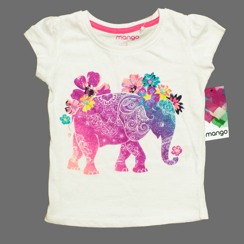 Mango Glitter Print Elephant Girls White Premium Cotton 2 piece Bundle