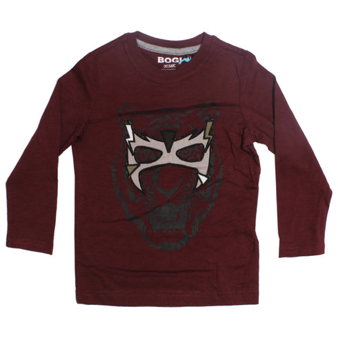 BOGI Tiger Mask Embroidery Maroon Boys Premium Cotton Tshirt
