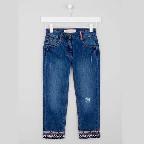 MATALAN Bottom Embroided LIte Ripped Blue Girls Denim Jeans