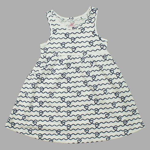 Lupilu Curvy Lines Hearts White Sleevless Premium Cotton Dress