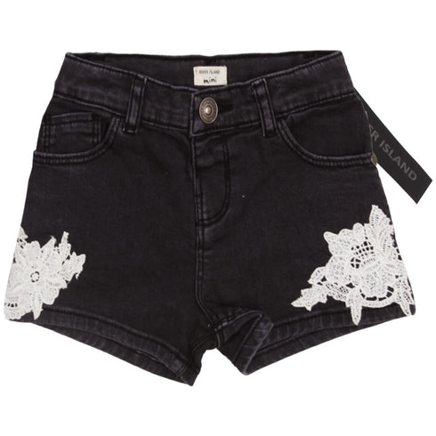 RIVER ISLAND Flower Less Black Girls Denim Short