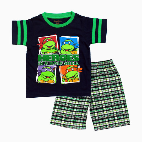 Ninja Heroes Blue Boys 2 piece green checks Set