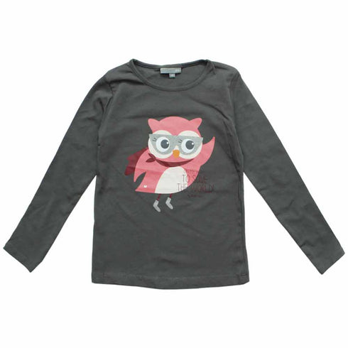 JBC Owl Save the World Grey Girls Premium Cotton Tshirt