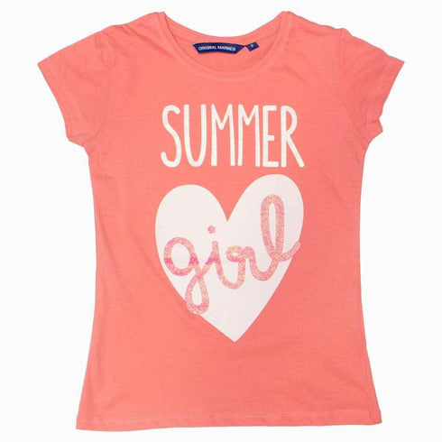 Original Marines Summer Girl Glitter Print Girls Peach Tshirt
