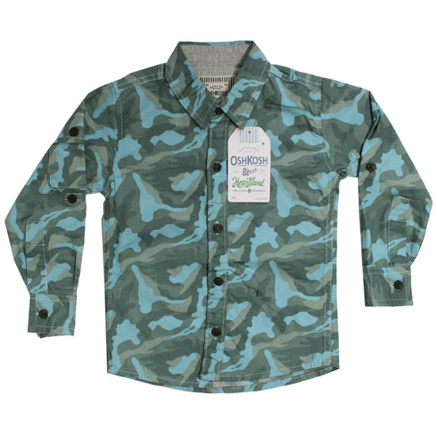 OSHKOSH Camouflage Light Blue And Green Premium Cotton Casual Winter Shirt