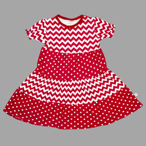 Lolly Wolly Red Multi all over Pattern Girls Cotton Dress