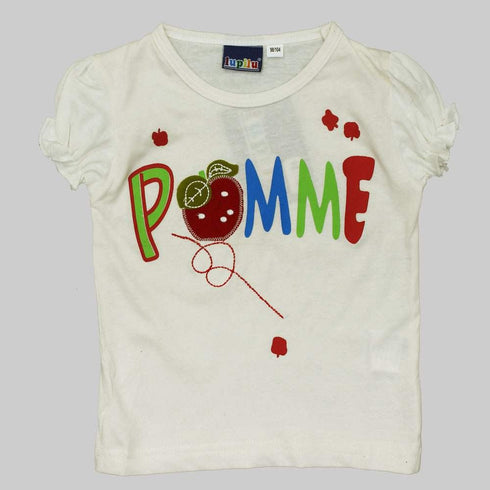 LUPILU Apple applique Off White 2 piece Girls Night Suit Set