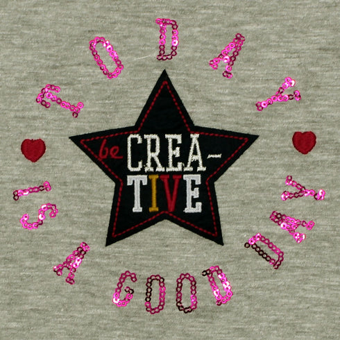 OKAIDI Premium Cotton Good Day Sequins and Applique Girls Tshirt