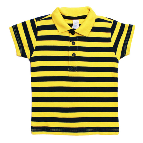BABY CLUB Yarn Dyed Yellow and Navy Blue Premium Cotton Pique Polo