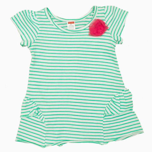 Fisher Price Girls Cotton Green Stripes Flower 2 piece Set