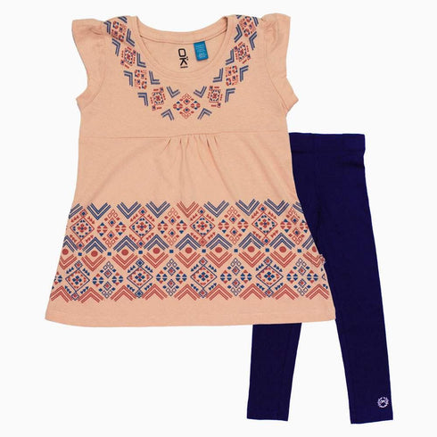 Okaidi Rubber Print Baby Pink Girls Cotton 2 Piece Set
