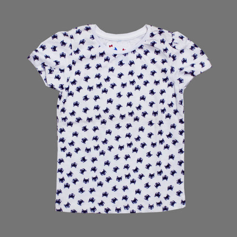 TU All over Fox Print Girls White Premium Cotton Tshirt