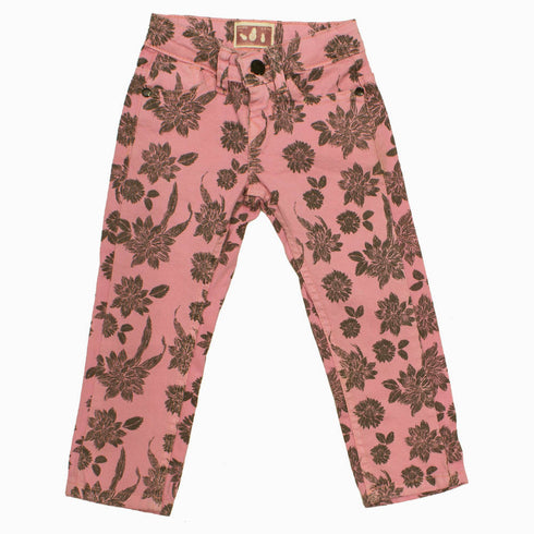 Akido Girls Printed Cotton Pink Jeans