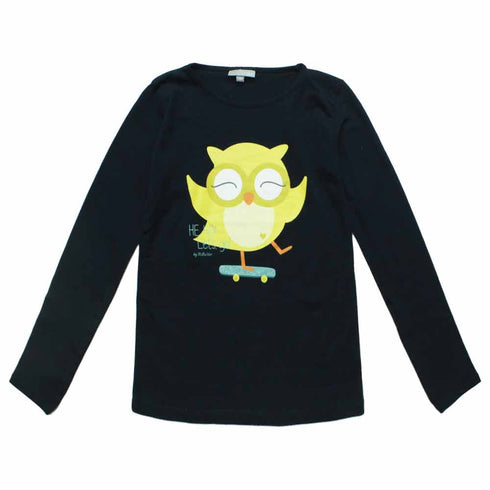 JBC Skater Owl Girls Navy Blue Premium Cotton Tshirt