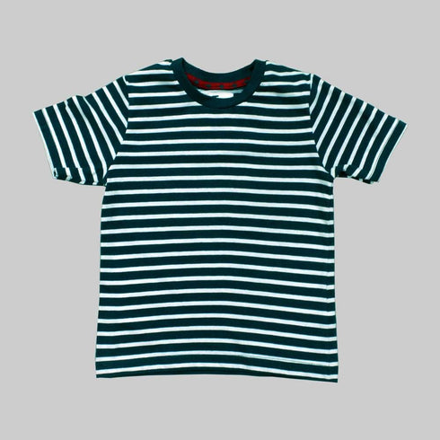 Dark Green and White Boys Stripes Cotton Tshirt