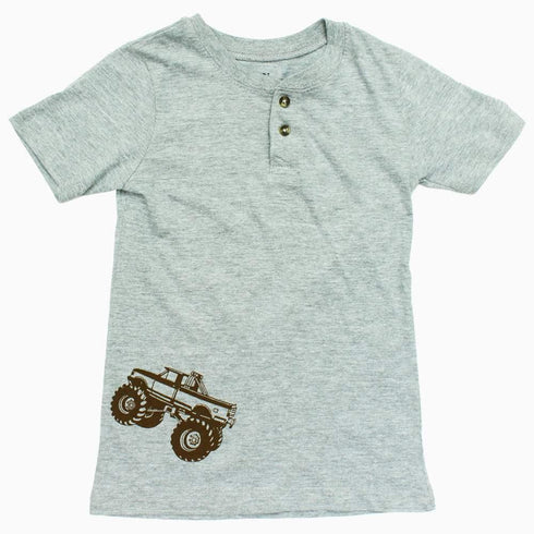 Open Trails Boys Henley Cotton Grey Truck 2 piece set