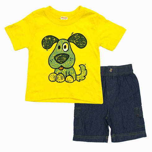 Fisher Price Dog Print Fake Pocket Shorts 2 piece boys Set