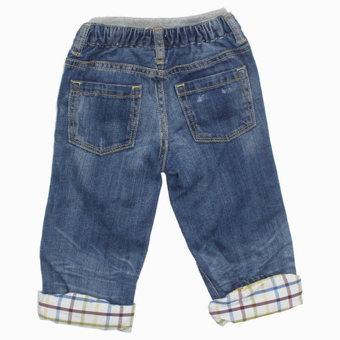 BABY GAP Inner Ribbed Bottom Folded Cotton Checks Boys Denim Jeans