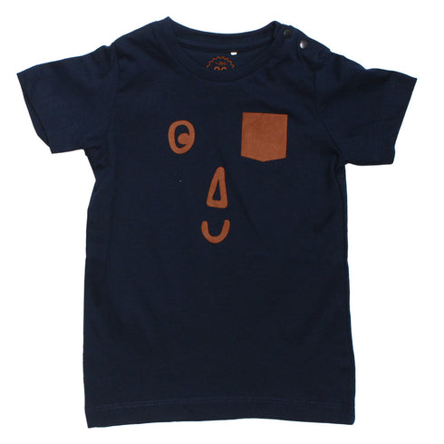 JBC Printed Pocket Smiley face Premium Cotton Boys Navy Blue Tshirt