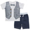 Waist Coat and Bow 2 Piece Tshirt and Denim Short Set