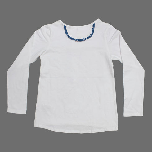 KANZ Girls White Love Bow Applique Premium Cotton Tshirt