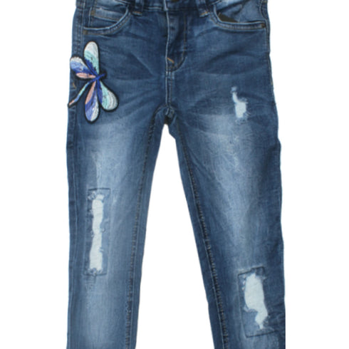 PAGE ONE YOUNG Butterfly Embroidery Heavy Ripped Blue Girls Denim Jeans