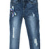 PAGE ONE YOUNG Butterfly Embroidery Heavy Ripped Blue Girls Denim Jeans