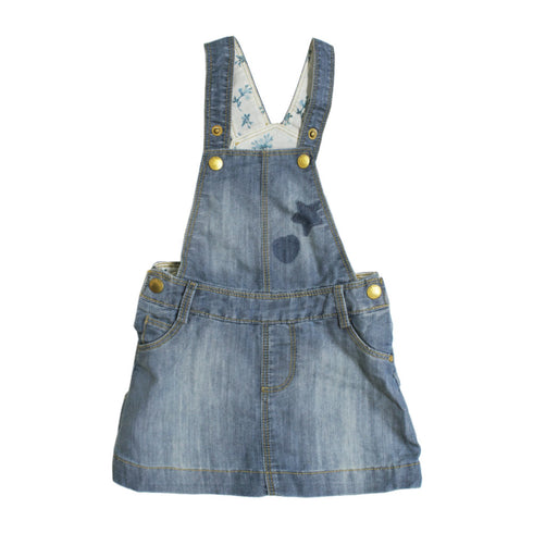 ZY BABY Star And Heart Blue Girls Denim Dungaree