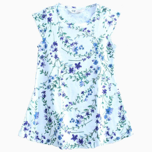 HNM purple flower with leaf pattern white Dress