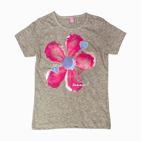 DOPO DOPO Premium Cotton Girls Heather Grey Summer Flower Tshirt