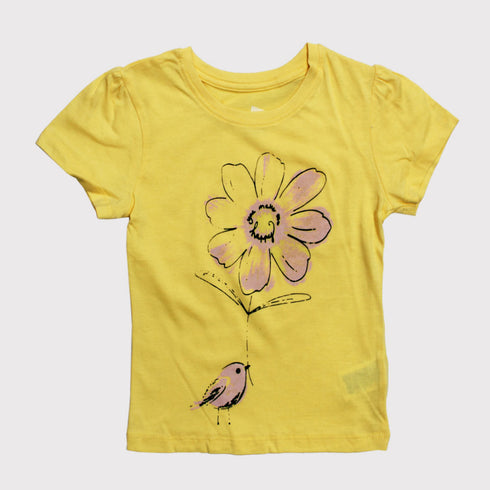 MOTHER CARE Bird and Flower Print Premium Cotton Yellow Tshirt