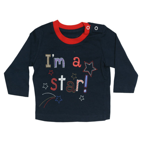 TU I'M A Star Embroidery Blue Boys Cotton Tshirt