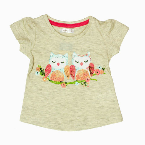 PEPCO Girls Cute Glitter Sleepy Owls Premium Cotton tshirt