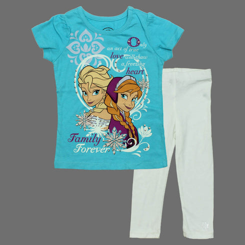 FROZEN Girls Family Forever Light Blue and White 2 Piece Set