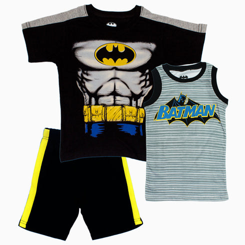 BatMan Chest Print Boys Black and Grey 3 piece Set
