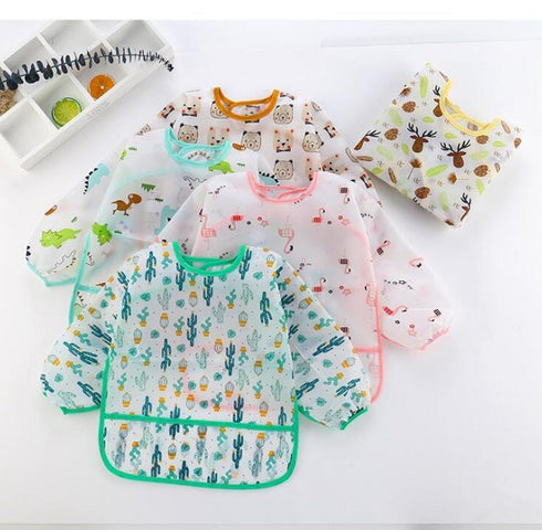 Baby Kids Bear Face Yellow Toddler Long Sleeve Waterproof Eating Smock Feeding Bib
