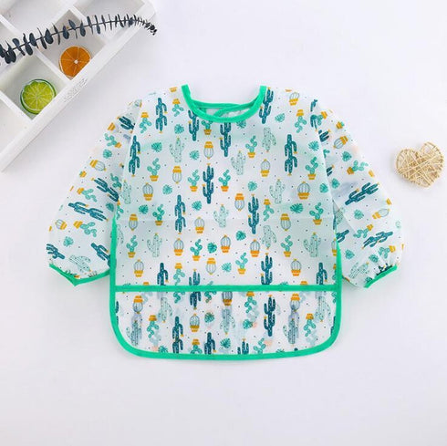 Baby Kids Cactus Tree Green Toddler Long Sleeve Waterproof Eating Smock Feeding Bib