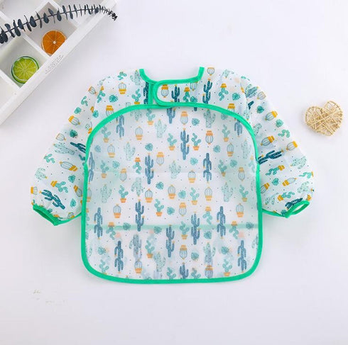 Baby Kids Animals Pink Toddler Long Sleeve Waterproof Eating Smock Feeding Bib