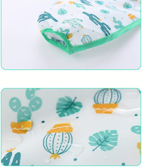 Baby Kids Bear Face Yellow Toddler Long Sleeve Waterproof Eating Smock Feeding Bib