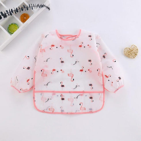 Baby Kids Animals Pink Toddler Long Sleeve Waterproof Eating Smock Feeding Bib